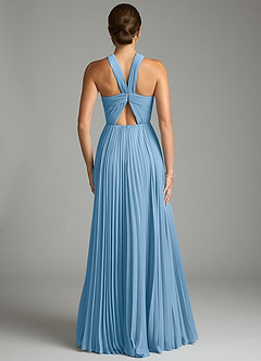 Azazie Afra Abiti da Damigella Abito A-Line in Chiffon Plissettato Blu Acciaio image2