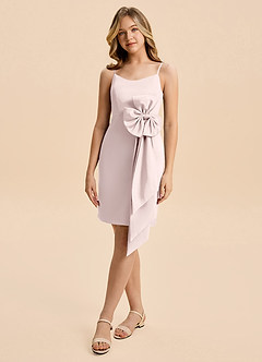 Azazie Nellie Junior Blushing Pink A-Line Bow Matte Satin Dress image1