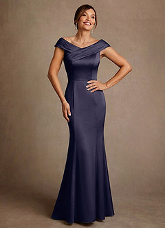 Azazie Aberdeen Mère de la mariée Robes Robe Fourreau en Satin extensible Plissée Bleu Orageux image1