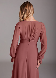 Azazie Matilda Bridesmaid Dresses Amethyst A-Line Long Sleeve Chiffon Dress image8