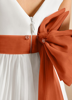 Azazie Margot Flower Girl Dresses Ivory Burnt Orange A-Line Pleated Chiffon Dress image9