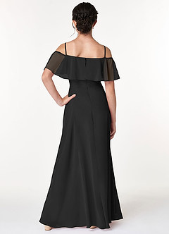 Azazie Maggie Junior Jurk van Chiffon met A-Lijn Off the Shoulder Zwart image2