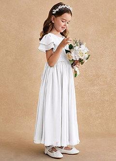 Azazie Ali Abiti da Ragazza di Fiori Abito A-Line in Chiffon Plissettato Bianco image5