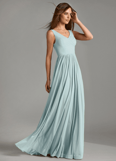 Azazie Keyla At-home Try On Dresses Agave A-Line Pleated Mesh Dress image6