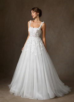 Azazie Sabine Wedding Dresses Diamond White Ball-Gown Square Neckline Lace Dress image5