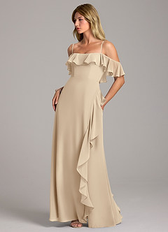 Azazie Aubrie Bridesmaid Dresses Champagne A-Line Off the Shoulder Chiffon Dress image3