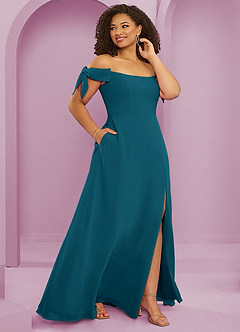 Barbie ♥ Azazie Brautjungfernkleider Wandelbar A-Linie Schulterfrei Chiffon Kleid Tintenblau image12