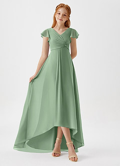 Azazie Breanne Junior Matcha A-Line Chiffon Dress image2