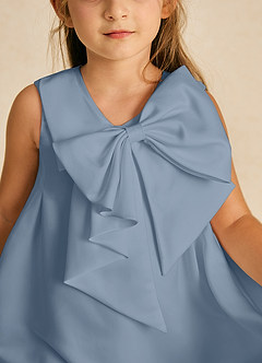 Azazie Zoey Flower Girl Dresses Dusty Blue A-Line Bow Matte Satin Dress image2