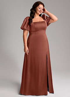Azazie Fyona Bridesmaid Dresses Auburn A-Line Pleated Stretch Satin Dress image13
