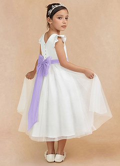 Azazie Hemi Flower Girl Dresses Ivory Lilac A-Line Bow Tulle Dress image1
