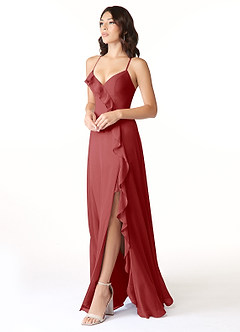 Azazie Tarni Bridesmaid Dresses Rust A-Line Chiffon Dress image3