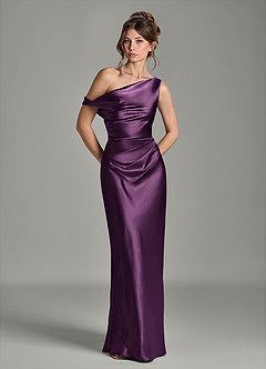 Azazie Emerson Bridesmaid Dresses Plum Mermaid Off the Shoulder Metallic Satin Dress image3