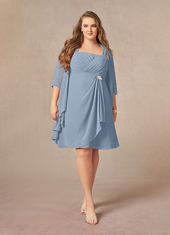 Azazie Olivia Mother of the Bride Dresses Dusty Blue A-Line Square Neckline Pleated Chiffon Dress image7