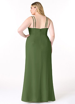 Azazie Leo Bridesmaid Dresses Olive Mermaid V-Neck Pleated Chiffon Dress image8