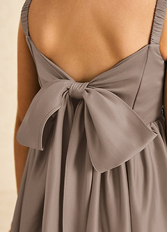 Azazie Midge Final Sale Dusty Blue A-Line Bow Matte Satin Dress image3