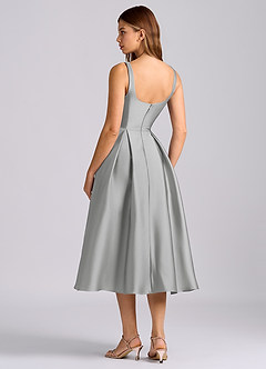 Azazie Amalie 신부 들러리 드레스 A라인 주름진 스트레치 새틴 티 길이 드레스 image5