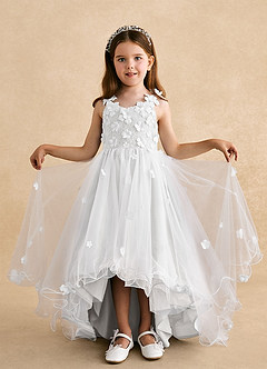 Azazie Celia Flower Girl Dresses White A-Line Lace Tulle Dress image4