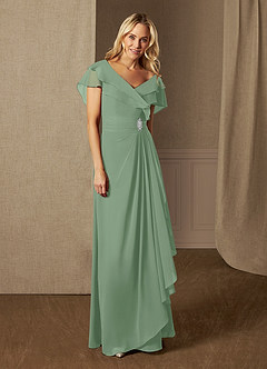 Azazie Snapdragon Kleider für die Brautmutter A-Linie V-Hals Gerüscht Chiffon Kleid Matcha image1