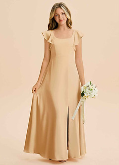 Azazie Bondi Junior Vestido de Oro de Satén Elástico de Corte en A con Corte Lateral image1