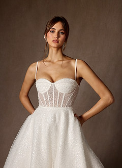 Azazie Nicolette Vestidos de novia Vestido de Diamante Blanco de Cuentas de Corte en A con Sin tirantes image3