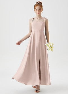 Azazie Rosey Junior A-Linie Herzausschnitt Stretch-Satin Kleid Zartrosa image1