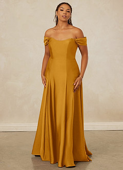 Christian Siriano Bridal for Azazie 1002 Bridesmaid Dresses Butterscotch A-Line Off the Shoulder Stretch Satin Convertible Dress image8