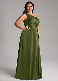 Azazie Brooke Brautjungfernkleider A-Linie One-Shoulder Stretch-Satin Kleid Helles Olivgrün image11