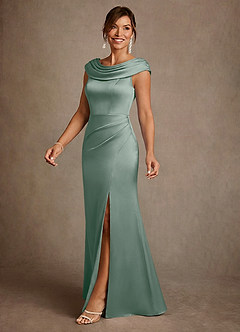 Azazie Irvine Mère de la mariée Robes Robe Trapèze en Satin extensible Plissée Sauge D'argent image1