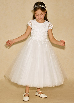 Azazie Sprinkle Flower Girl Dresses Ivory Ball-Gown Lace Dress image3