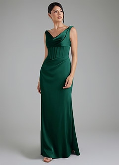 Azazie Spencer Bridesmaid Dresses Emerald Mermaid Pleated Stretch Satin Dress image5
