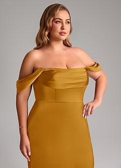 Azazie Saige Brautjungfernkleider Etui Schulterfrei Stretch-Satin Kleid Butterscotch image14