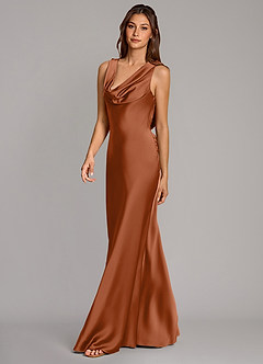 Azazie Cheryl Bridesmaid Dresses Copper Mermaid Stretch Satin Dress image3