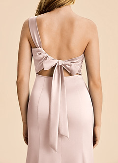 Azazie Ren Junior Blushing Pink A-Line Pleated Stretch Satin Dress image6