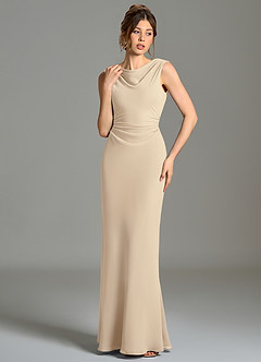 Azazie Kieryn Bridesmaid Dresses Champagne Mermaid Pleated Chiffon Dress image4