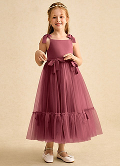 Azazie Jaci Blumenmädchenkleider A-Linie Spaghetti Riemen Chiffon Kleid Merlot image3