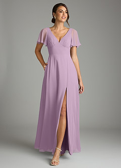 Azazie Kimber Vestidos de damas de honor Vestido de Glicinia de Gasa de Corte en A con Manga volante image4