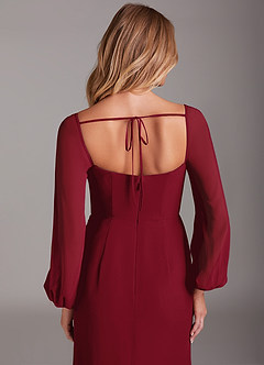 Azazie Charissa Bridesmaid Dresses Burgundy Sheath Long Sleeve Chiffon Dress image2