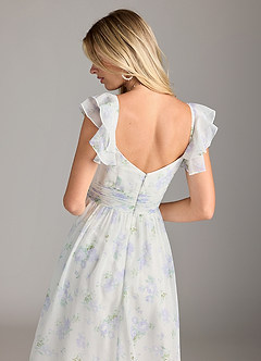 Azazie Anaya Probar vestidos en casa Vestido de Azul Vintage Floral de Gasa de Corte en A con Plisado image2