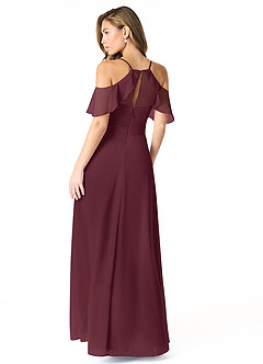 Azazie Dakota Bridesmaid Dresses Cabernet A-Line V-Neck Pleated Chiffon Dress image2