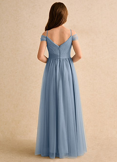 Azazie Yuna Girls Formal Abiti da Ragazza di Fiori Abito A-Line in Tulle a Spalla Scoperta Blu Polveroso image2