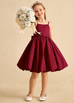 Azazie Davine vestidos de niña de las flores Vestido de Borgoña de Satin Mate de Corte En A con Tirante Espagueti image7