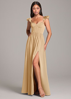 Azazie Denisse Brautjungfernkleider A-Linie Gestreift Stretch-Satin Kleid Gold image5