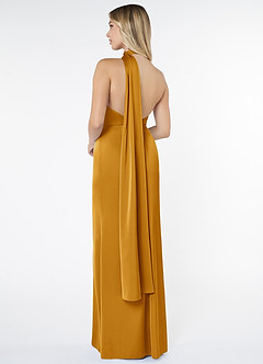 Azazie Kaylani Robes de demoiselle d'honneur Robe Sirène en Satin extensible Col Haut Caramel écossais image2