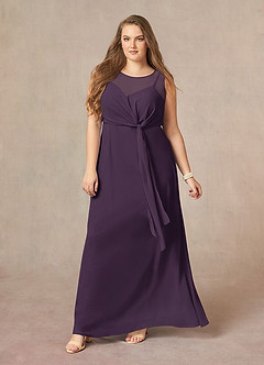Azazie Marchioness Mother of the Bride Dresses Plum A-Line Scoop Pleated Chiffon Dress image10