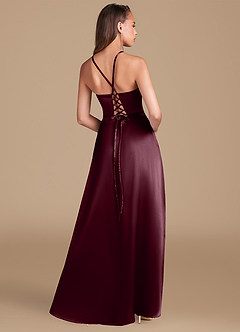 Azazie Maksim Robes de demoiselle d'honneur Robe Trapèze en Satiné métallisé Cabernet image5