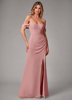 Azazie Haisley Vestidos de damas de honor Vestido de Rosa Polvorienta de Gasa de Corte Recto Convertible con Vestidos sin tirantes image3