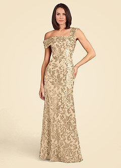 Azazie Odessia Mother of the Bride Dresses Champagne A-Line Sequins Lace Dress image5