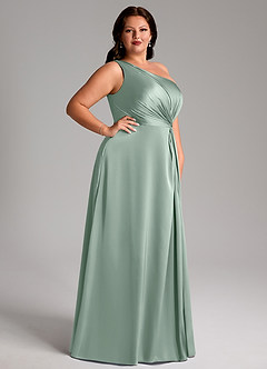 Azazie Brooke Bridesmaid Dresses Agave A-Line One Shoulder Stretch Satin Dress image11