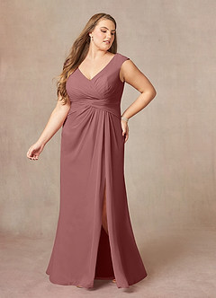 Azazie Sally Mother of the Bride Dresses Desert Rose A-Line V-Neck Pleated Chiffon Dress image9